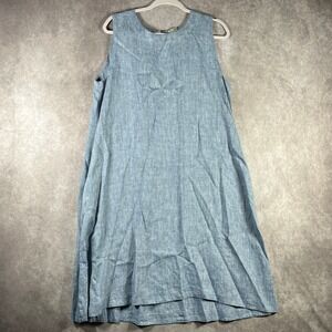 Crown Linen Designs Dress Womens Large Blue Linen Vacation‎ Travel Office Resort